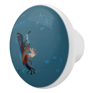 Bouton De Porte En Céramique Turquoise de musique Kokopelli