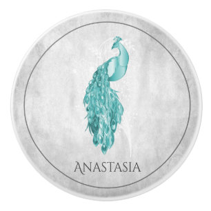 Bouton De Porte En Céramique Turquoise Elegant Peacock Personnalisé Ceramic Kno