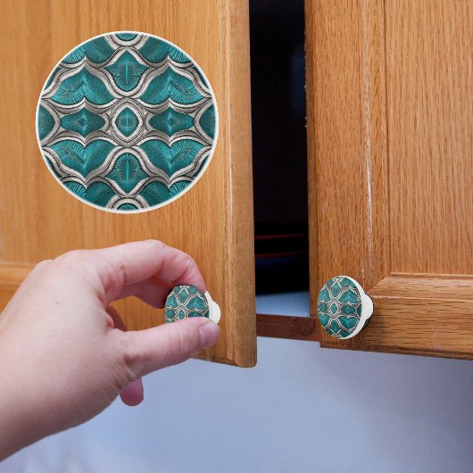 Bouton De Porte En Céramique Turquoise et argent