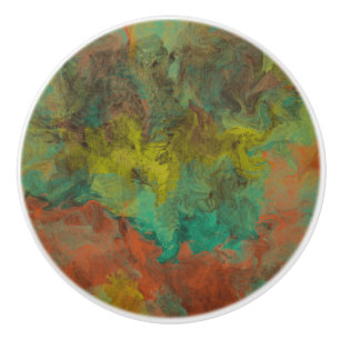 Bouton De Porte En Céramique Turquoise et cuivre avec accents or