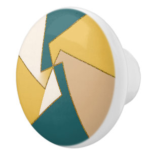 Bouton De Porte En Céramique Turquoise Jaune Beige Or Géométrique Artiste Accue