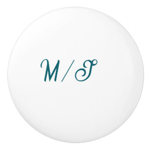 Bouton De Porte En Céramique Turquoise monogramme nom de couple de mariés simpl