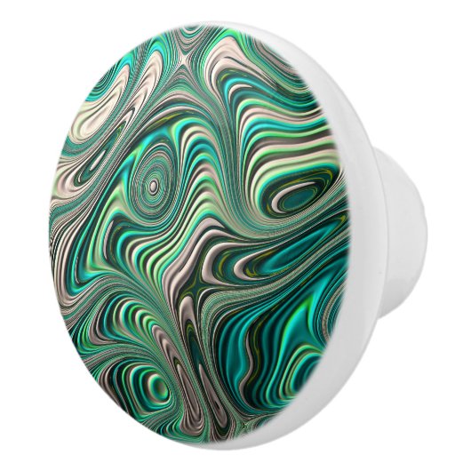 Bouton De Porte En Céramique Turquoise Paua Abalone Shell Fractal Motif Abstrai (Droite)
