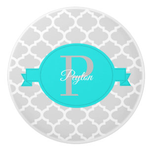 Bouton De Porte En Céramique Turquoise Quatrefoil Ceramic Personnalisé Knob