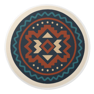 Bouton De Porte En Céramique Turquoise Rouge Cobalt Zapotec Diamond Ceramic Kno