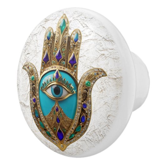 Bouton De Porte En Céramique Turquoise Third Eye Hamsa (Droite)