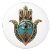 Bouton De Porte En Céramique Turquoise Third Eye Hamsa (Devant)