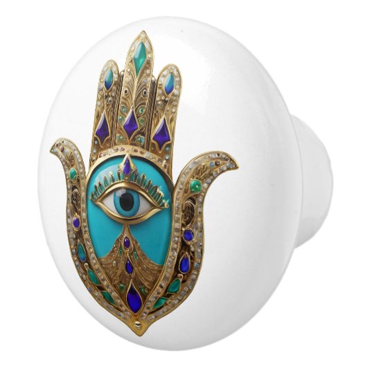 Bouton De Porte En Céramique Turquoise Third Eye Hamsa (Droite)