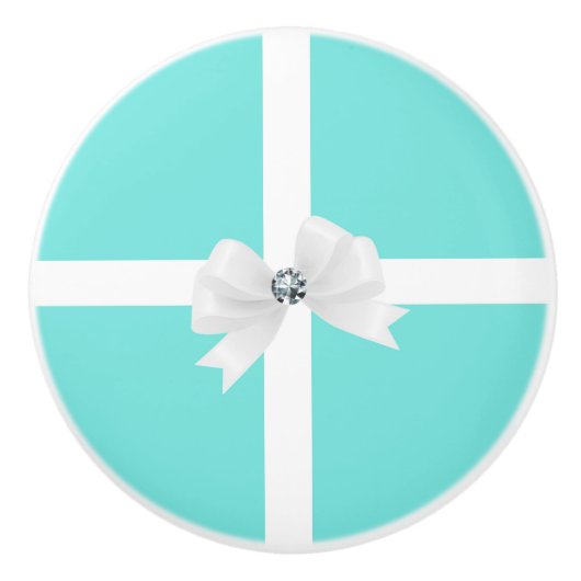 Bouton De Porte En Céramique Turquoise Turquoise Bleu & Bow Chic (Devant)