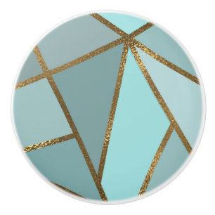 Bouton De Porte En Céramique Turquoise Vert Bleu & Bronze Géométrique Mousse de