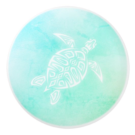 Bouton De Porte En Céramique Turquoise White Turtle Côtier Maritime (Devant)