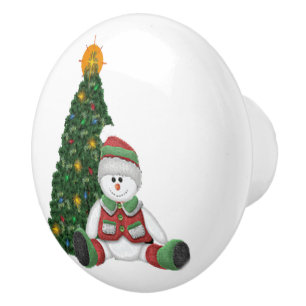 Bouton De Porte En Céramique Un bonhomme de neige pour Noël
