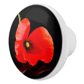 Bouton De Porte En Céramique Un seul pavot rouge en noir (Droite)