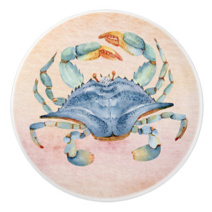 Bouton De Porte En Céramique Une belle aquarelle bleu crabe belle coquille