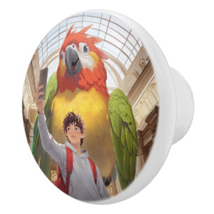 Bouton De Porte En Céramique Une Rencontre colorée - Parrot géant au Musée