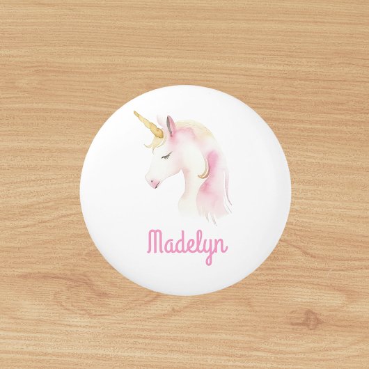 Bouton De Porte En Céramique Unicorn rose blanc nom