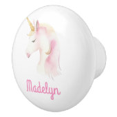 Bouton De Porte En Céramique Unicorn rose blanc nom (Droite)