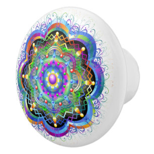 Bouton De Porte En Céramique Univers Mandala Couleurs Psychédéliques