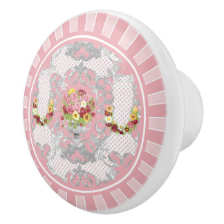 Bouton De Porte En Céramique Urne florale anglaise de rose de cottage