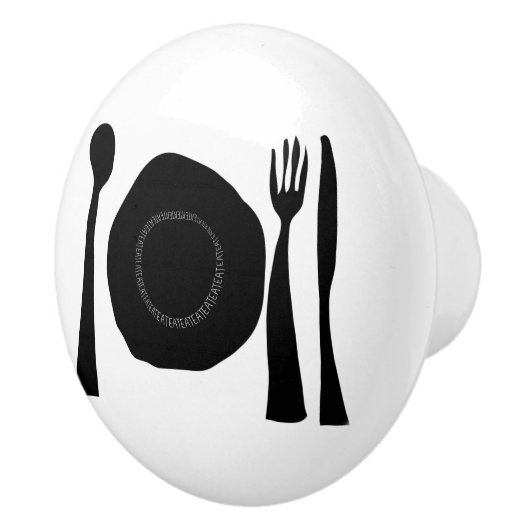 Bouton De Porte En Céramique Ustensiles de cuisine noir et blanc (Droite)