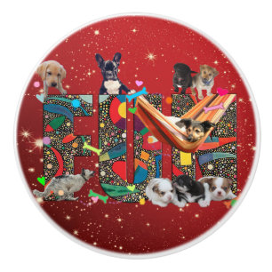 Bouton De Porte En Céramique Vacances amusantes (chiens mignons)