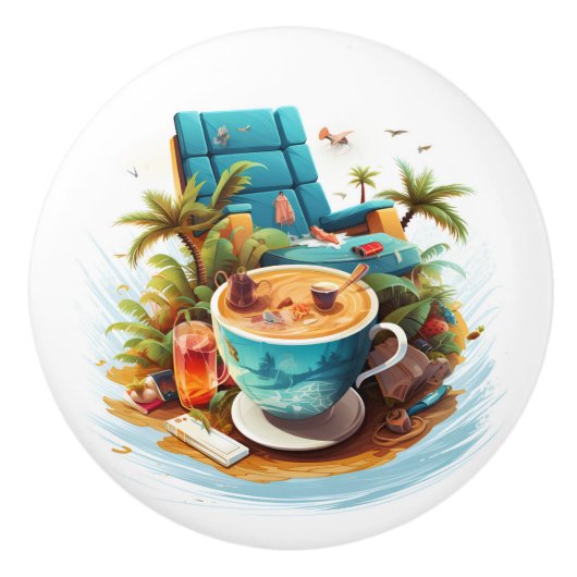 Bouton De Porte En Céramique Vacances Plage (Devant)