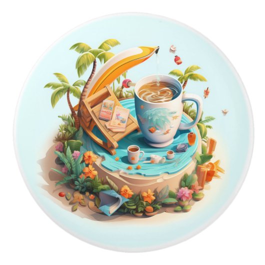 Bouton De Porte En Céramique Vacances Plage (Devant)