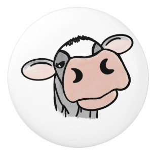 Bouton De Porte En Céramique vache de dessin animé noir blanc rose baiser gris