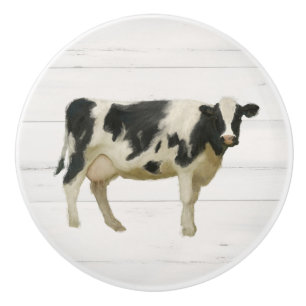 Bouton De Porte En Céramique Vache d'élevage rustique Noir et blanc Bois Ce