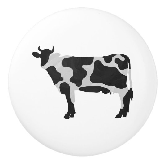 Bouton De Porte En Céramique Vache Noir et Blanc Silhouette (Devant)