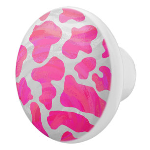 Bouton De Porte En Céramique Vache rose et blanc chaud
