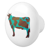 Bouton De Porte En Céramique Vache Silhouette Brown et Turquoise (Droite)