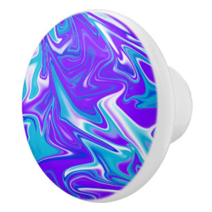 Bouton De Porte En Céramique "Vagues célestes : Le marbre bleu blanc et violet