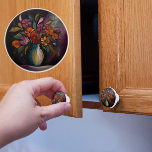 Bouton De Porte En Céramique Vase de fleurs traditionnel sombre