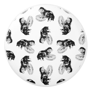 Bouton De Porte En Céramique Vélo Vintage Cat Riding ARRIÈRE - PLAN COULEUR PER