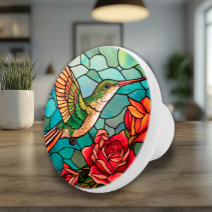Bouton De Porte En Céramique Verre verni Oiseau de mer Floral
