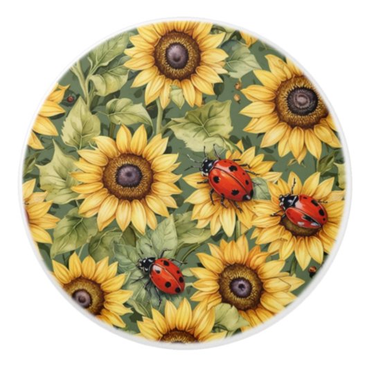 Bouton De Porte En Céramique Vert olive Vert verdure Tournesol Lady Bug Garden (Devant)