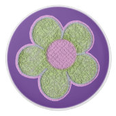 Bouton De Porte En Céramique Vert texturé n Fleurs roses (Devant)