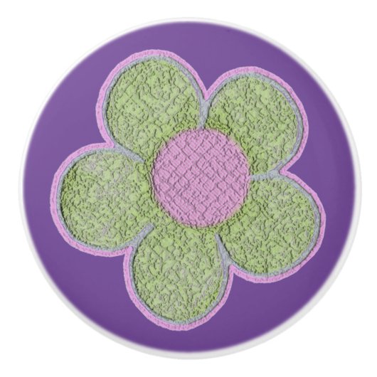 Bouton De Porte En Céramique Vert texturé n Fleurs roses (Devant)