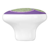 Bouton De Porte En Céramique Vert texturé n Fleurs roses (Côté)