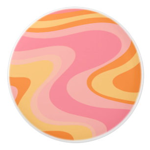 Bouton De Porte En Céramique Vibe rétro Abstrait Swirl 60s les années 70 rose