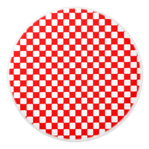 Bouton De Porte En Céramique Vichy Rouge à Carreaux