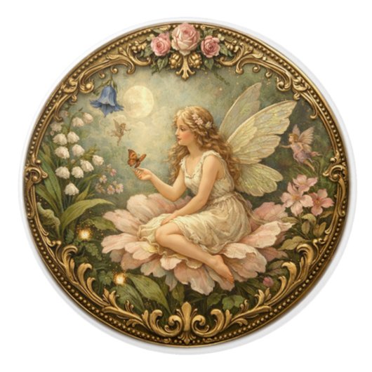 Bouton De Porte En Céramique Victorian Fairy Floral Knob  (Devant)