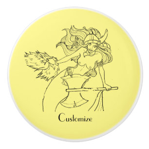 Bouton De Porte En Céramique Viking Mermaid Warrior Thunder_Cove