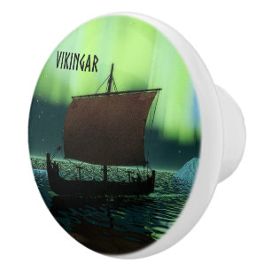 Bouton De Porte En Céramique Viking Navire Et Lumières Du Nord
