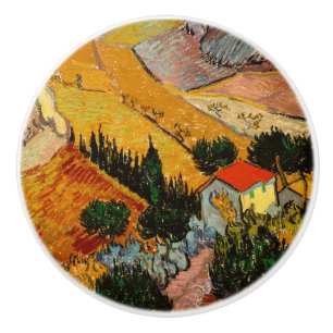 Bouton De Porte En Céramique Vincent van Gogh - Paysage, Maison et Plowman