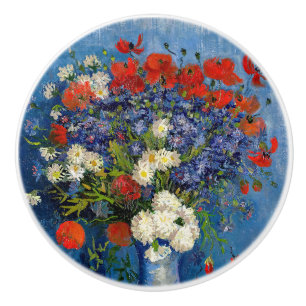 Bouton De Porte En Céramique Vincent van Gogh - Vase avec des Bleuets & Coqueli