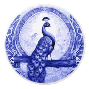 Bouton De Porte En Céramique Vintage Blue Peacock Bird Art Nouveau Art Déco