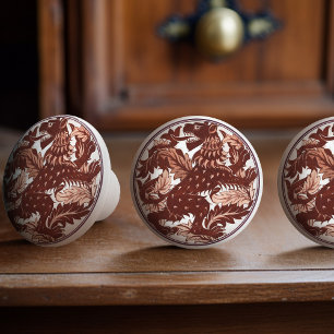 Bouton De Porte En Céramique Vintage Burn Sienna Prancing Lion De Morgan