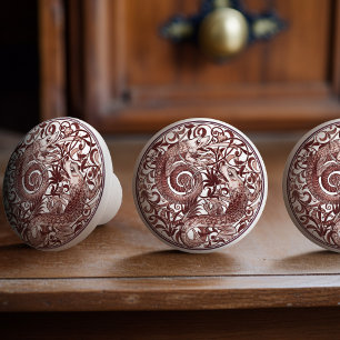 Bouton De Porte En Céramique Vintage Burnt Sienna Chameleons William De Morgan